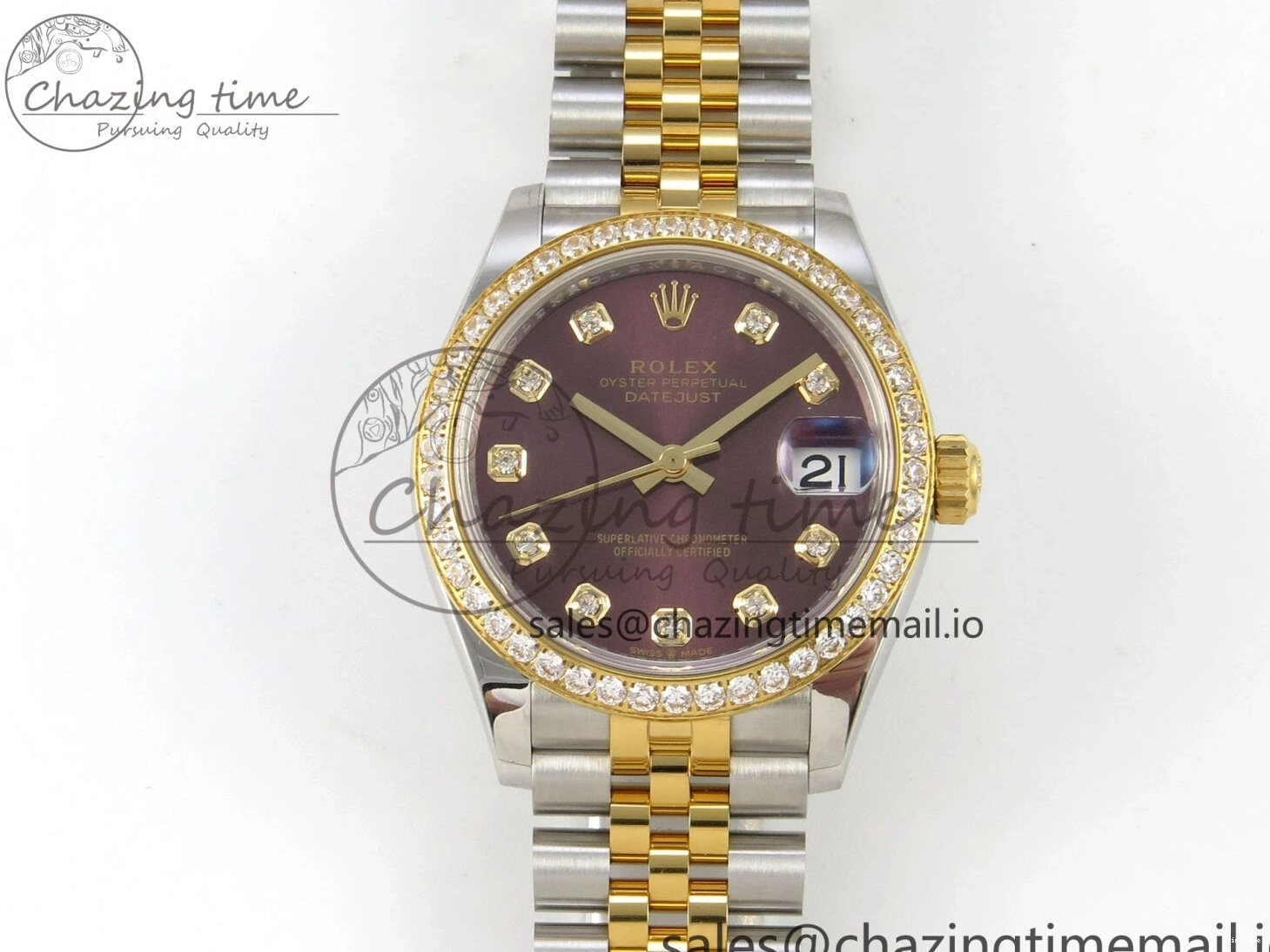 MiroTime 0207 Effortless DateJust 31 278383RBR THBF 1:1 Best Edition 904L Steel Brown Diamonds Dial Diamonds Bezel on SS YG Jubilee Bracelet HZ Cal. 10